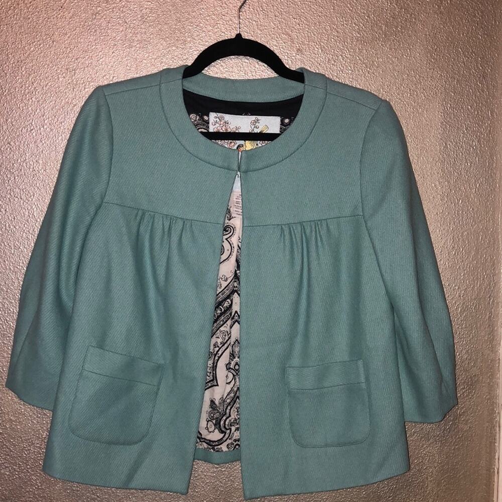 Anthropologie Tabitha CottageCore Fairy Hippie Artsy Green Swing Jacket Blazer